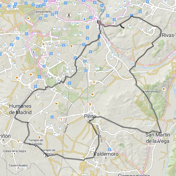 Map miniature of "Torrejón de Velasco Adventure" cycling inspiration in Comunidad de Madrid, Spain. Generated by Tarmacs.app cycling route planner