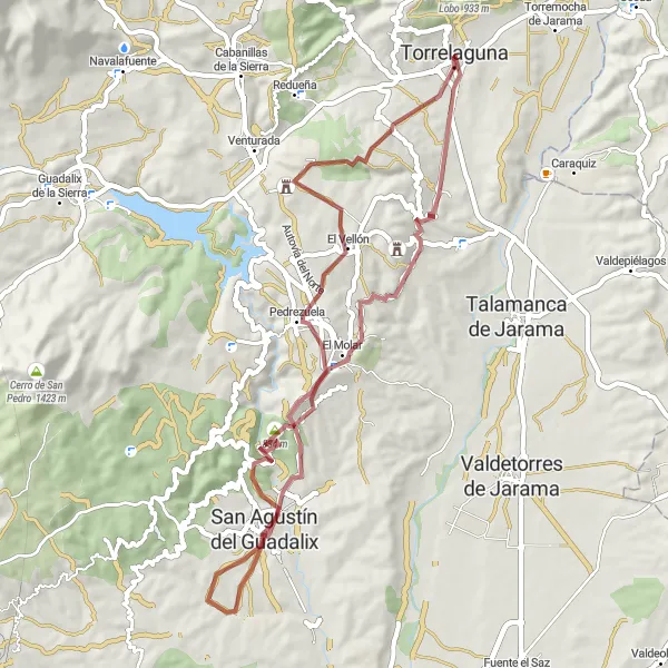 Miniatuurkaart van de fietsinspiratie "Route van Torrelaguna via Palacio Arteaga" in Comunidad de Madrid, Spain. Gemaakt door de Tarmacs.app fietsrouteplanner