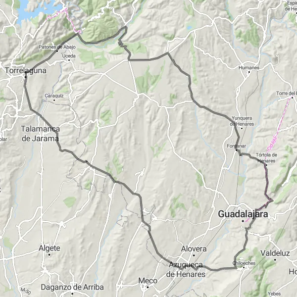 Miniatua del mapa de inspiración ciclista "Ruta en Carretera desde Torrelaguna" en Comunidad de Madrid, Spain. Generado por Tarmacs.app planificador de rutas ciclistas