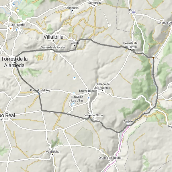 Map miniature of "Road Route 3" cycling inspiration in Comunidad de Madrid, Spain. Generated by Tarmacs.app cycling route planner