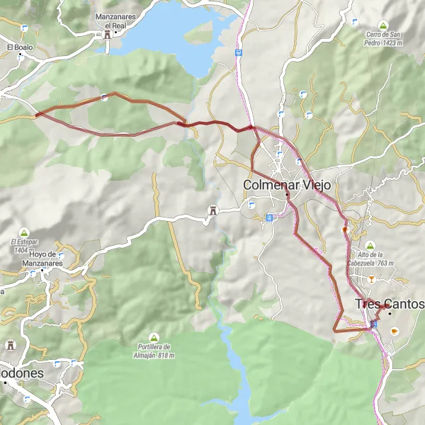 Miniatura mapy "Trasa Kolarstwa Gravelowa z Tres Cantos" - trasy rowerowej w Comunidad de Madrid, Spain. Wygenerowane przez planer tras rowerowych Tarmacs.app