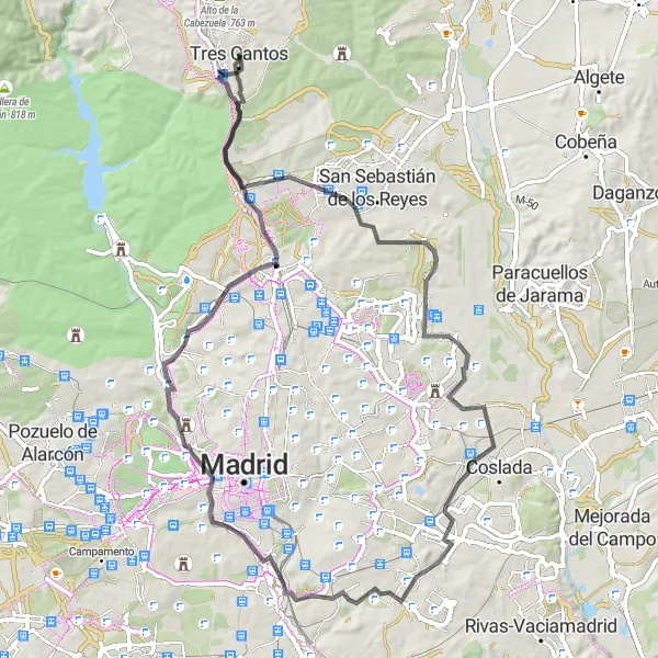 Miniatua del mapa de inspiración ciclista "Ruta de Miradores y Parques" en Comunidad de Madrid, Spain. Generado por Tarmacs.app planificador de rutas ciclistas