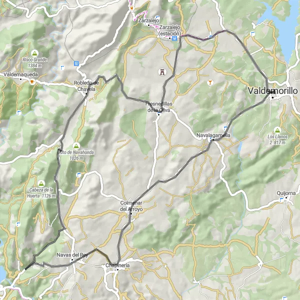Miniatua del mapa de inspiración ciclista "Ruta de ciclismo de carretera desde Valdemorillo" en Comunidad de Madrid, Spain. Generado por Tarmacs.app planificador de rutas ciclistas