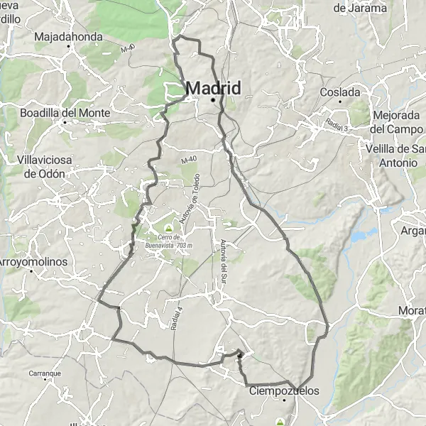 Map miniature of "Valdemoro to Humanes de Madrid via Torrejón de la Calzada" cycling inspiration in Comunidad de Madrid, Spain. Generated by Tarmacs.app cycling route planner
