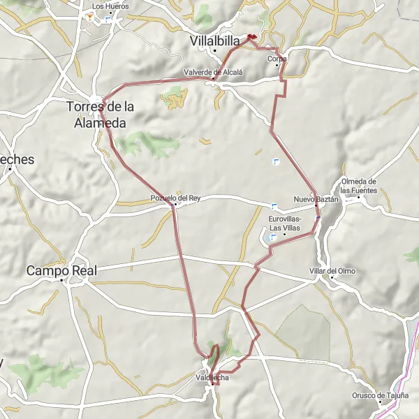 Map miniature of "Gravel Escape" cycling inspiration in Comunidad de Madrid, Spain. Generated by Tarmacs.app cycling route planner