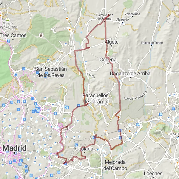 Miniatura mapy "Północny szlak przez atrakcyjne miejsca" - trasy rowerowej w Comunidad de Madrid, Spain. Wygenerowane przez planer tras rowerowych Tarmacs.app