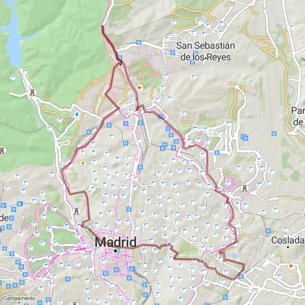 Map miniature of "Gravelando" cycling inspiration in Comunidad de Madrid, Spain. Generated by Tarmacs.app cycling route planner