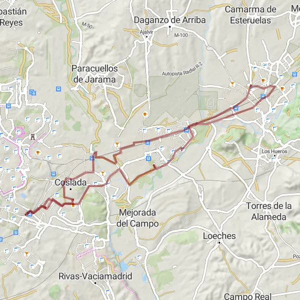 Miniatura mapy "Trasa z Vicálvaro do Aldovea" - trasy rowerowej w Comunidad de Madrid, Spain. Wygenerowane przez planer tras rowerowych Tarmacs.app
