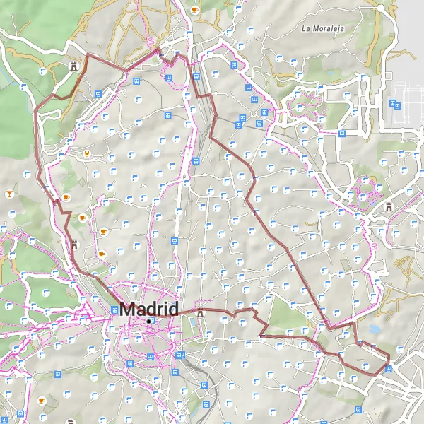 Map miniature of "Scenic Gravel Adventure" cycling inspiration in Comunidad de Madrid, Spain. Generated by Tarmacs.app cycling route planner