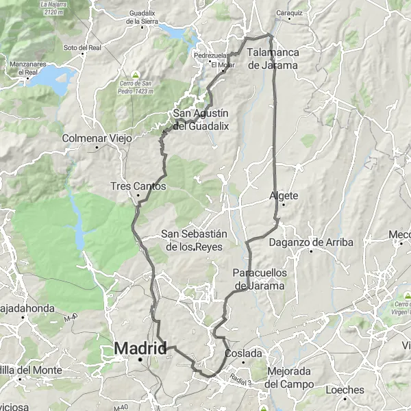 Miniatura mapy "Trasa z Vicálvaro przez Chamartín, San Agustín del Guadalix do Vicálvaro" - trasy rowerowej w Comunidad de Madrid, Spain. Wygenerowane przez planer tras rowerowych Tarmacs.app
