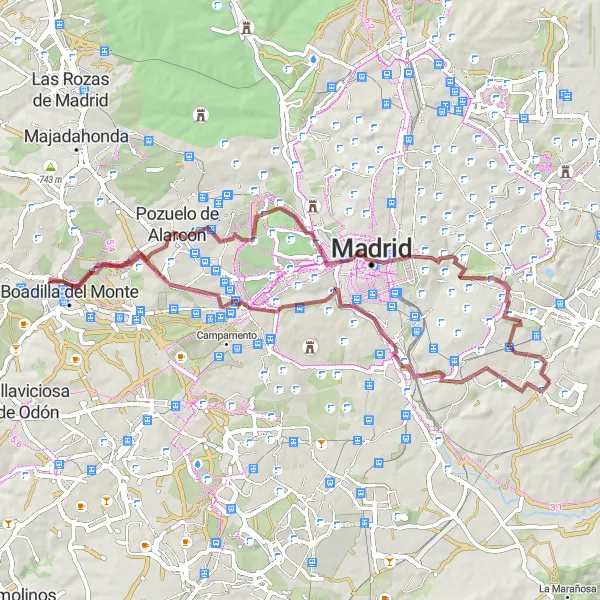 Miniatura mapy "Pętla gravelowa w okolicach Villa de Vallecas" - trasy rowerowej w Comunidad de Madrid, Spain. Wygenerowane przez planer tras rowerowych Tarmacs.app