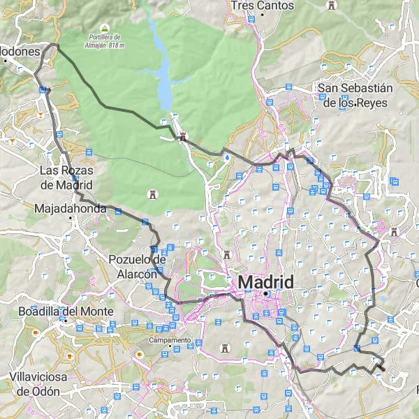 Map miniature of "The Atalaya Road Loop" cycling inspiration in Comunidad de Madrid, Spain. Generated by Tarmacs.app cycling route planner