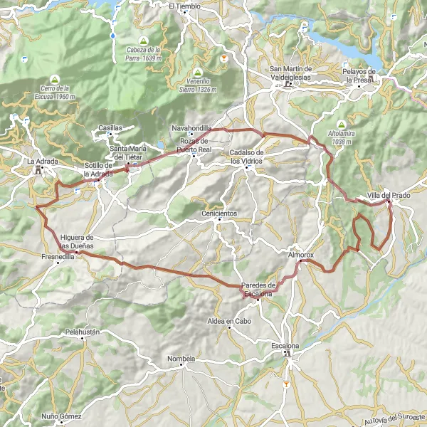 Miniatua del mapa de inspiración ciclista "Ruta de las Montañas Gravel" en Comunidad de Madrid, Spain. Generado por Tarmacs.app planificador de rutas ciclistas