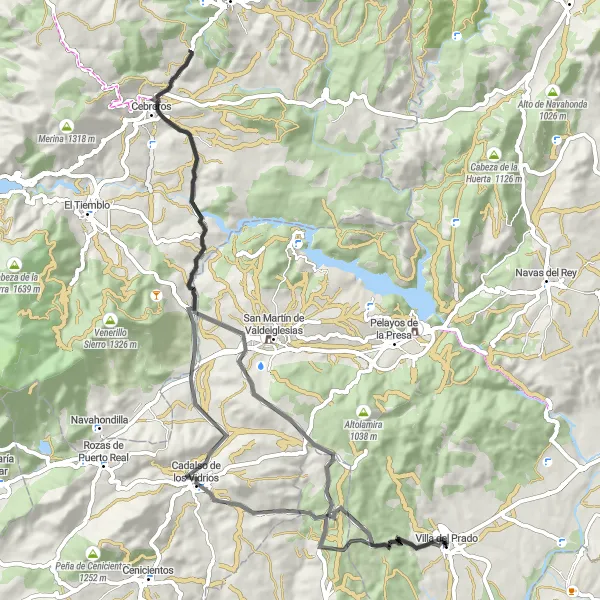 Miniatua del mapa de inspiración ciclista "Ruta de los Pueblos de la Sierra" en Comunidad de Madrid, Spain. Generado por Tarmacs.app planificador de rutas ciclistas