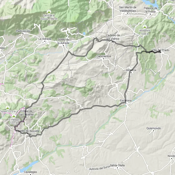 Map miniature of "Villa del Prado - Cadalso de los Vidrios Road Route" cycling inspiration in Comunidad de Madrid, Spain. Generated by Tarmacs.app cycling route planner