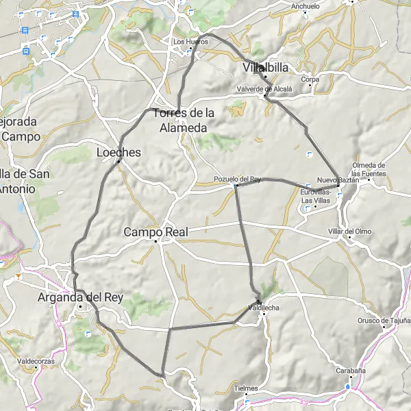 Map miniature of "Road Route" cycling inspiration in Comunidad de Madrid, Spain. Generated by Tarmacs.app cycling route planner