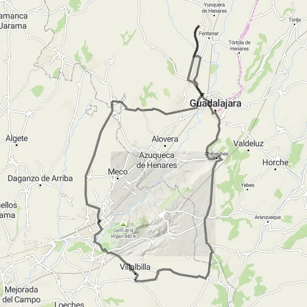 Miniatuurkaart van de fietsinspiratie "Rondje door Guadalajara" in Comunidad de Madrid, Spain. Gemaakt door de Tarmacs.app fietsrouteplanner