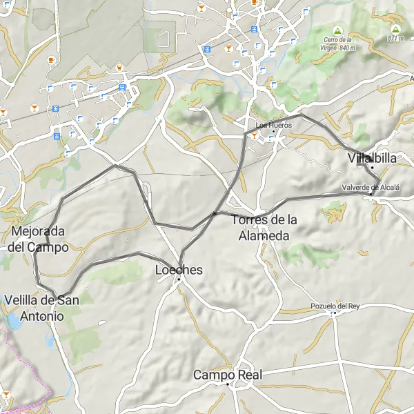 Map miniature of "The Alcalá Circuit" cycling inspiration in Comunidad de Madrid, Spain. Generated by Tarmacs.app cycling route planner