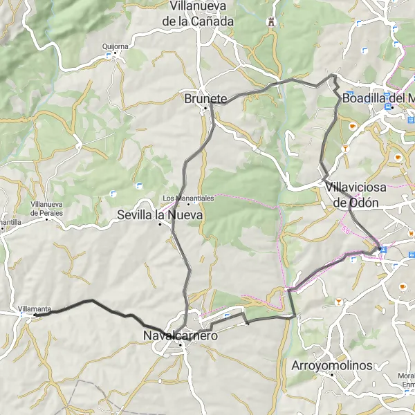 Map miniature of "Villaviciosa del Odón Loop" cycling inspiration in Comunidad de Madrid, Spain. Generated by Tarmacs.app cycling route planner