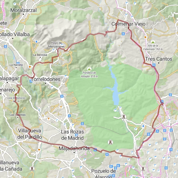 Miniatura mapy "Runda na żwirowym rowerze o długości 92 km od Villanueva del Pardillo" - trasy rowerowej w Comunidad de Madrid, Spain. Wygenerowane przez planer tras rowerowych Tarmacs.app