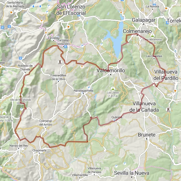 Miniatua del mapa de inspiración ciclista "Recorrido por Valquigoso y Valquemado" en Comunidad de Madrid, Spain. Generado por Tarmacs.app planificador de rutas ciclistas