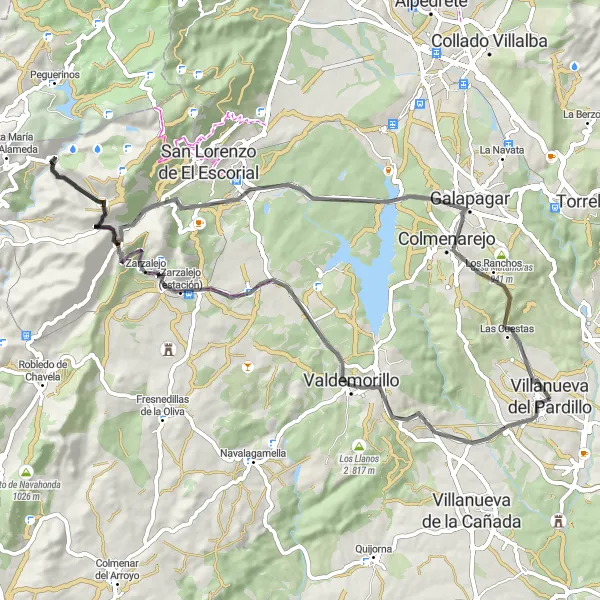 Map miniature of "Madrid Valdemorillo Loop" cycling inspiration in Comunidad de Madrid, Spain. Generated by Tarmacs.app cycling route planner