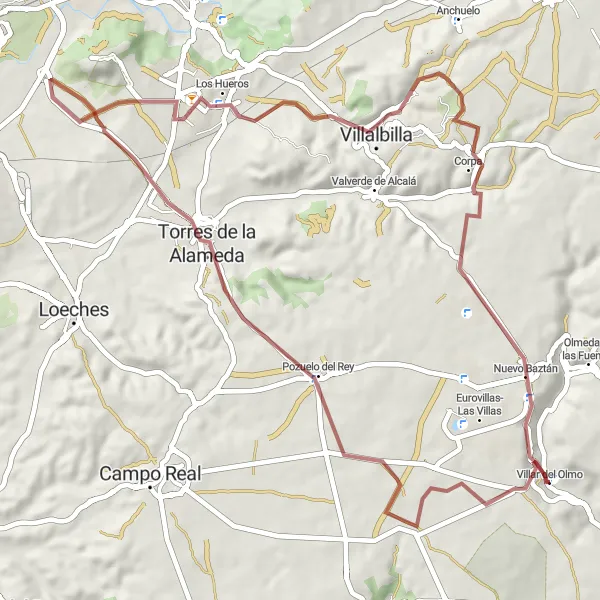 Map miniature of "Gravel Adventure through Eastern Madrid" cycling inspiration in Comunidad de Madrid, Spain. Generated by Tarmacs.app cycling route planner