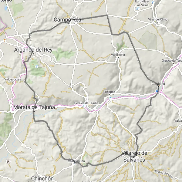 Map miniature of "The Scenic Route" cycling inspiration in Comunidad de Madrid, Spain. Generated by Tarmacs.app cycling route planner