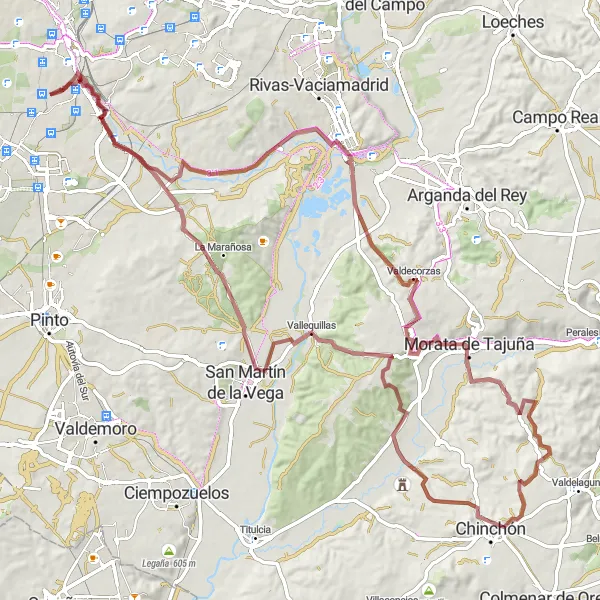 Miniatua del mapa de inspiración ciclista "Aventura en grava de Perales del Río a Villaverde" en Comunidad de Madrid, Spain. Generado por Tarmacs.app planificador de rutas ciclistas
