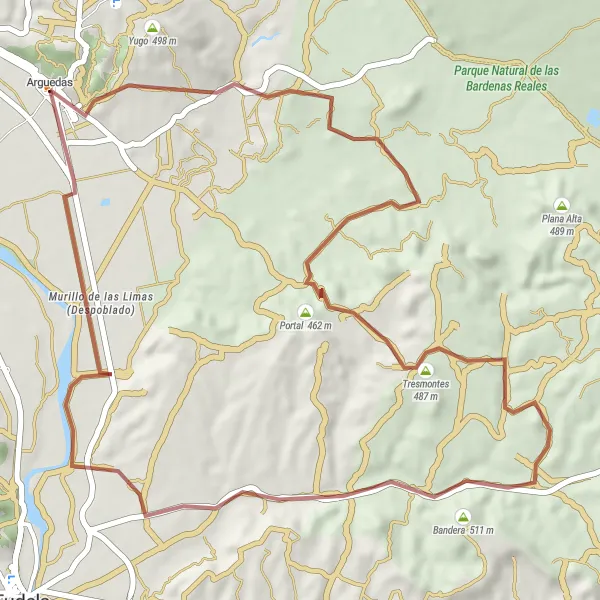 Miniaturní mapa "Gravel trasa k Tresmontes" inspirace pro cyklisty v oblasti Comunidad Foral de Navarra, Spain. Vytvořeno pomocí plánovače tras Tarmacs.app