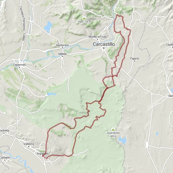 Miniatura della mappa di ispirazione al ciclismo "Giro in bicicletta Gravel verso El Balconico de los Moros" nella regione di Comunidad Foral de Navarra, Spain. Generata da Tarmacs.app, pianificatore di rotte ciclistiche