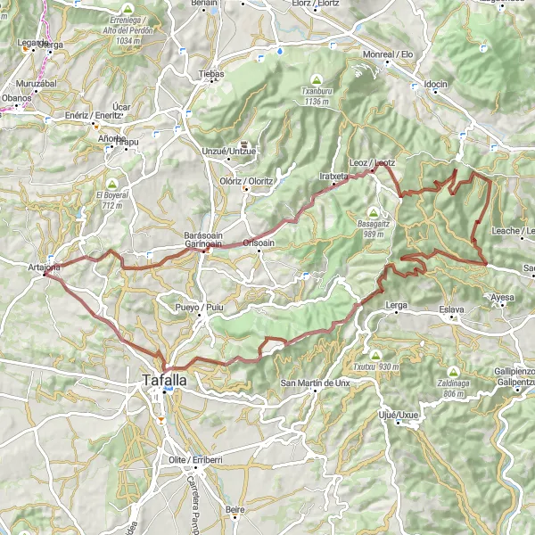 Miniatura della mappa di ispirazione al ciclismo "Scoperte e avventure in bicicletta" nella regione di Comunidad Foral de Navarra, Spain. Generata da Tarmacs.app, pianificatore di rotte ciclistiche