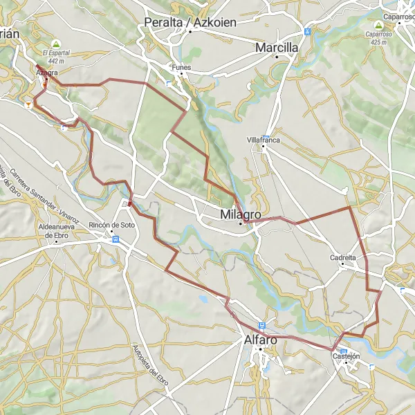 Miniatura della mappa di ispirazione al ciclismo "Cicloturismo tra i vigneti e riserve naturali di Navarra" nella regione di Comunidad Foral de Navarra, Spain. Generata da Tarmacs.app, pianificatore di rotte ciclistiche