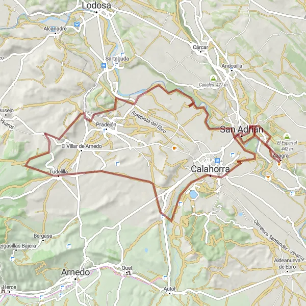 Miniatura della mappa di ispirazione al ciclismo "Percorso in bicicletta attraverso le terre agricole e paesaggi di Navarra" nella regione di Comunidad Foral de Navarra, Spain. Generata da Tarmacs.app, pianificatore di rotte ciclistiche