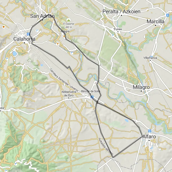 Map miniature of "Azagra to San Adrián Road Cycling Route" cycling inspiration in Comunidad Foral de Navarra, Spain. Generated by Tarmacs.app cycling route planner