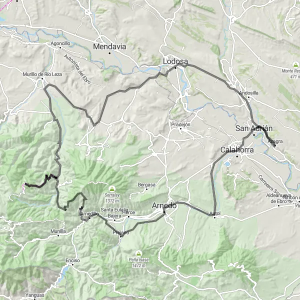 Miniature de la carte de l'inspiration cycliste "Les collines et villages de Navarre" dans la Comunidad Foral de Navarra, Spain. Générée par le planificateur d'itinéraire cycliste Tarmacs.app