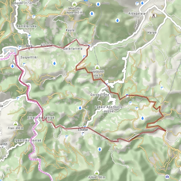 Map miniature of "The Scenic Routes of Gorosurreta" cycling inspiration in Comunidad Foral de Navarra, Spain. Generated by Tarmacs.app cycling route planner
