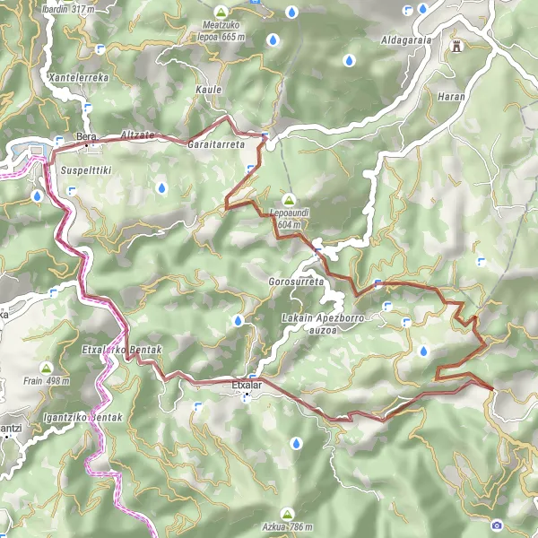 Miniatua del mapa de inspiración ciclista "Ruta en bicicleta por Garaitarreta, Lizuniaga, Gorosurreta, Orizki, Kalbario y Bera" en Comunidad Foral de Navarra, Spain. Generado por Tarmacs.app planificador de rutas ciclistas