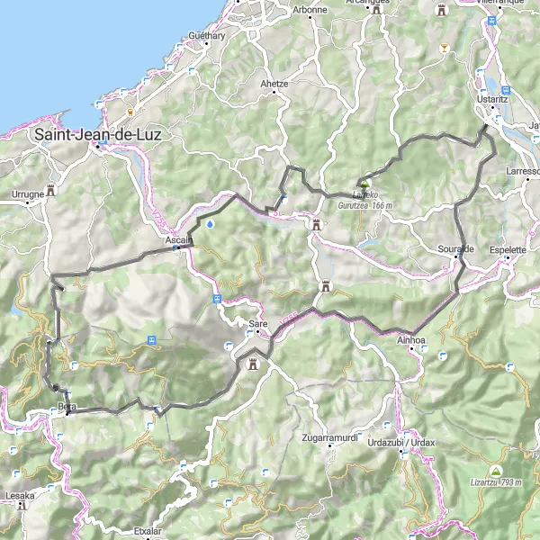 Miniature de la carte de l'inspiration cycliste "Le charme des villages basques en vélo" dans la Comunidad Foral de Navarra, Spain. Générée par le planificateur d'itinéraire cycliste Tarmacs.app