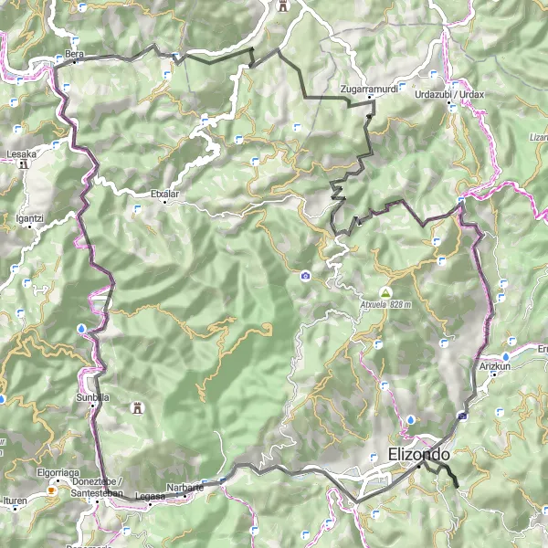 Miniatura della mappa di ispirazione al ciclismo "Bera-Lizuniaga-Sunbilla Bike Route" nella regione di Comunidad Foral de Navarra, Spain. Generata da Tarmacs.app, pianificatore di rotte ciclistiche