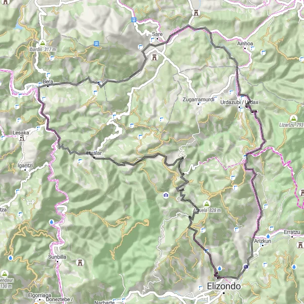 Miniaturní mapa "Road Bera - Etxalar - Kalbario - Bera" inspirace pro cyklisty v oblasti Comunidad Foral de Navarra, Spain. Vytvořeno pomocí plánovače tras Tarmacs.app