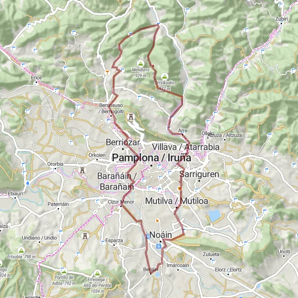 Miniature de la carte de l'inspiration cycliste "Iturrama - Villava Gravel Circuit" dans la Comunidad Foral de Navarra, Spain. Générée par le planificateur d'itinéraire cycliste Tarmacs.app