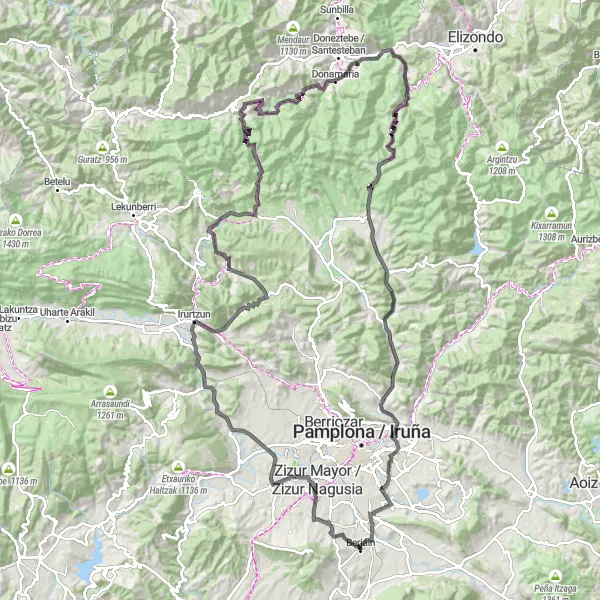 Map miniature of "Ultimate Road Challenge" cycling inspiration in Comunidad Foral de Navarra, Spain. Generated by Tarmacs.app cycling route planner