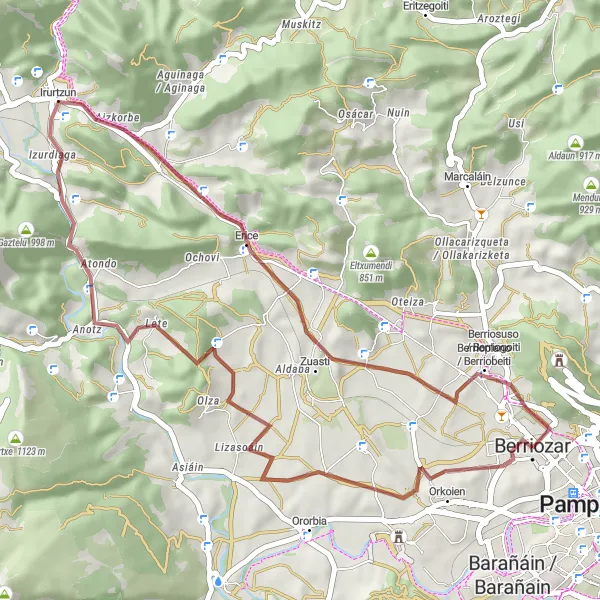 Map miniature of "Berriozar Gravel Journey" cycling inspiration in Comunidad Foral de Navarra, Spain. Generated by Tarmacs.app cycling route planner