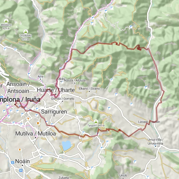 Karten-Miniaturansicht der Radinspiration "Erripagaña und Zarbeta Gravel Tour" in Comunidad Foral de Navarra, Spain. Erstellt vom Tarmacs.app-Routenplaner für Radtouren