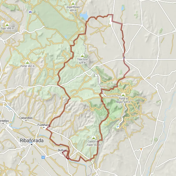 Miniaturní mapa "Gravelová jízda kolem Buñuelu" inspirace pro cyklisty v oblasti Comunidad Foral de Navarra, Spain. Vytvořeno pomocí plánovače tras Tarmacs.app