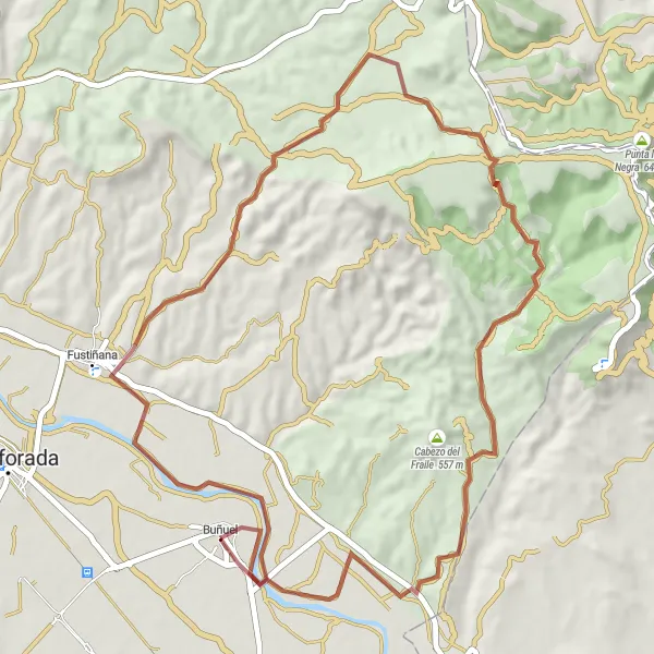 Miniatura della mappa di ispirazione al ciclismo "Avventura tra i campi di grano e i vigneti" nella regione di Comunidad Foral de Navarra, Spain. Generata da Tarmacs.app, pianificatore di rotte ciclistiche