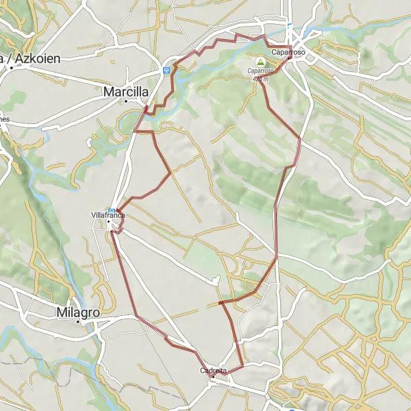 Miniaturní mapa "Okružní cyklistická trasa od Cadreita" inspirace pro cyklisty v oblasti Comunidad Foral de Navarra, Spain. Vytvořeno pomocí plánovače tras Tarmacs.app