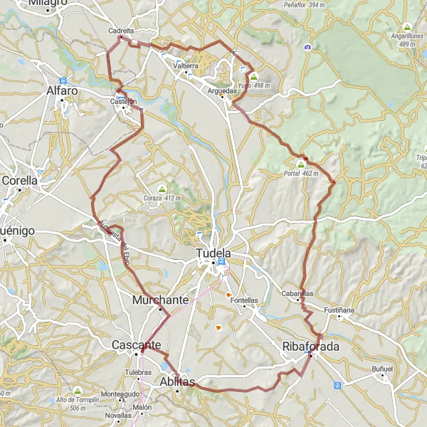 Miniatura mapy "Długa trasa szutrowa z wieloma wzniesieniami" - trasy rowerowej w Comunidad Foral de Navarra, Spain. Wygenerowane przez planer tras rowerowych Tarmacs.app