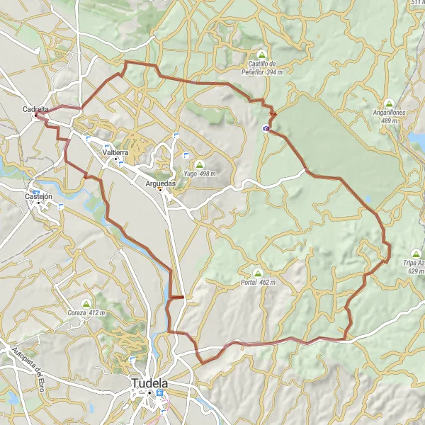 Miniatua del mapa de inspiración ciclista "Ruta Gravel Escénica desde Cadreita" en Comunidad Foral de Navarra, Spain. Generado por Tarmacs.app planificador de rutas ciclistas